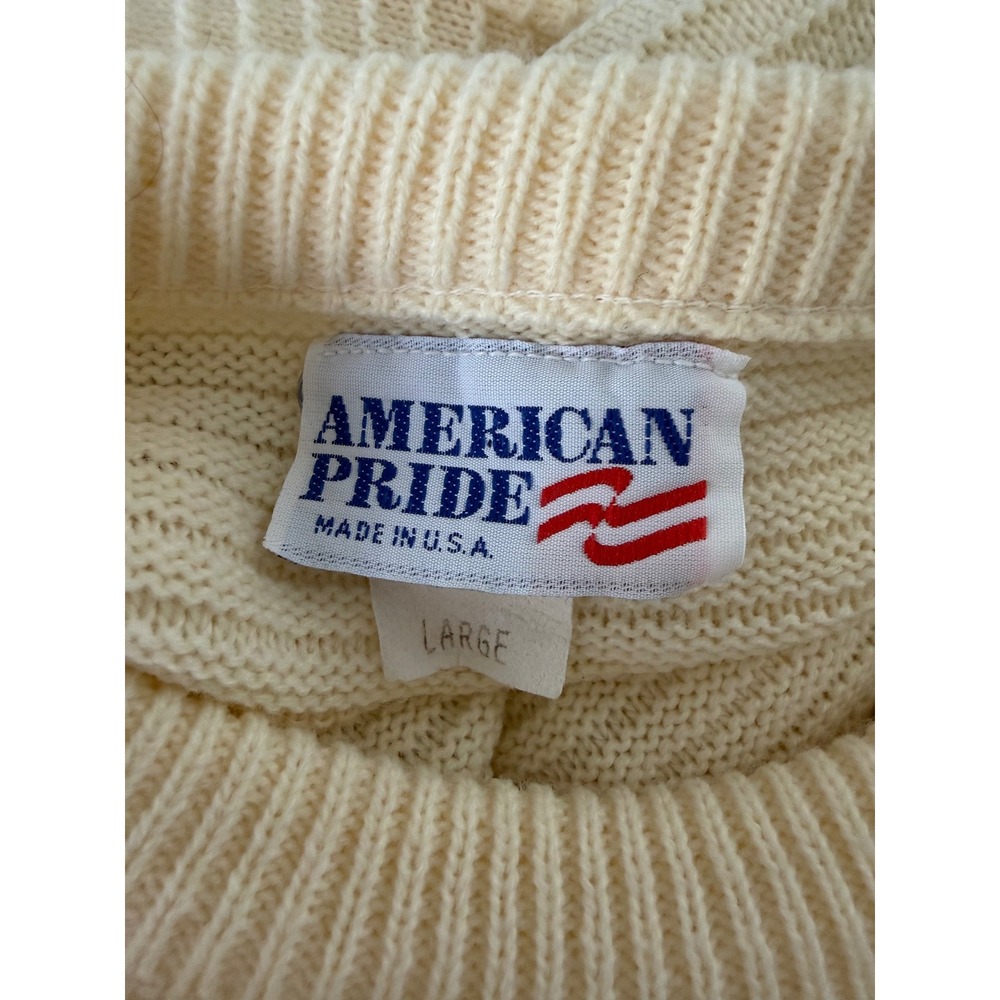Vintage American Pride Crew Neck Knit Sweater Cream Purple Stripes Made in USA L - Picture 4 of 9